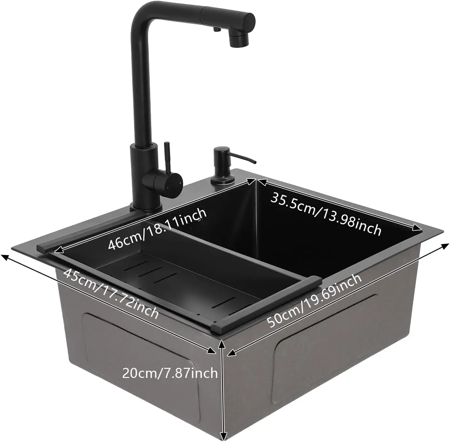 Kitchen Sink Black Stainless Steel Sink Single Bowl Kitchen Sink with Drain Basket Pull-out Faucet for Washing Dishes Vegetables