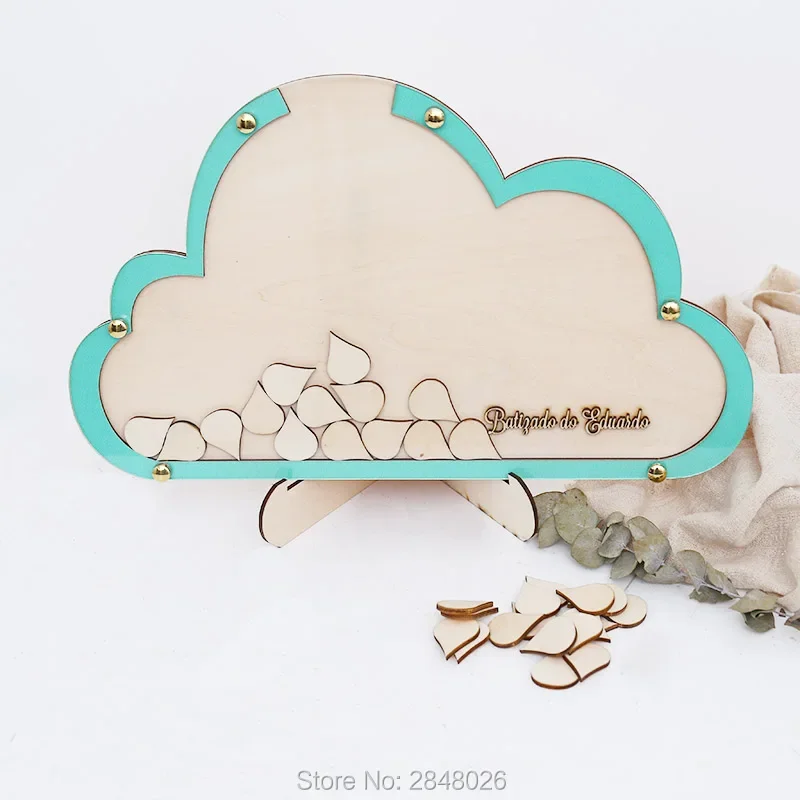 Rustic Wooden Wedding Clouds Guest Book, Drop Box, Baptism Guest Book Alternative, Baby Shower Wishes Book.