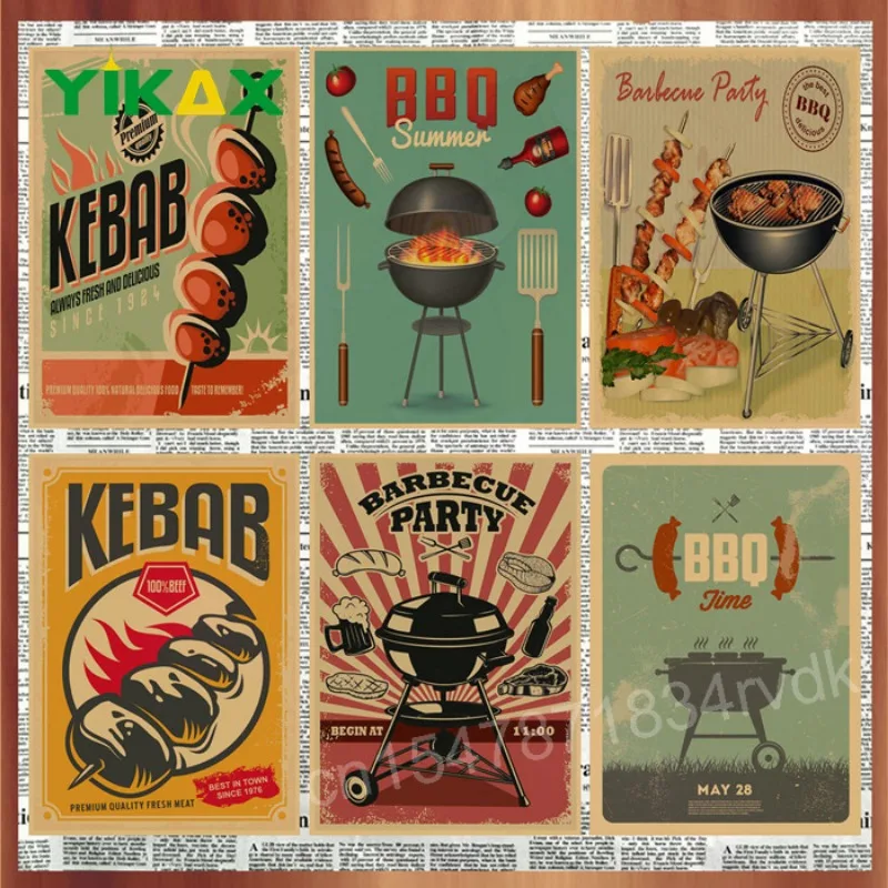 

BBQ Kraft Paper Poster Painting Vintage Food Billboard Home Restaurant Kitchen Store Wall Art Decorative Mural Aesthetics