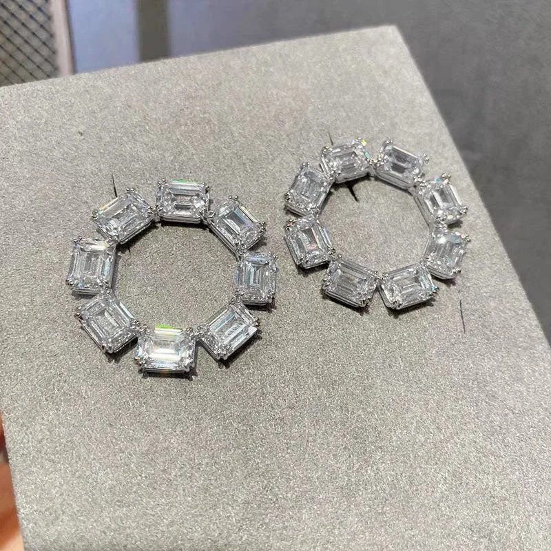 

Серьги из серебра S925 пробы в европейском и американском стиле, роскошные квадратные геометрические серьги с высокоуглеродистыми бриллиантами и продвинутым ощущением