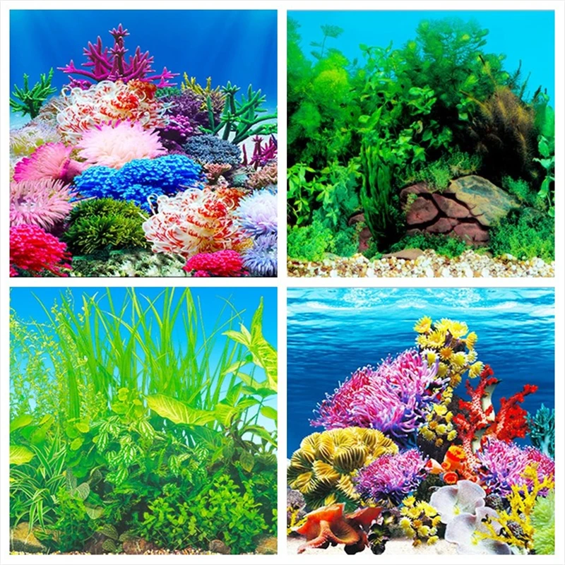 Fish Tank Backdrop PVC Double Side Aquarium Background Poster Decoration 30/40/50cm(Height)