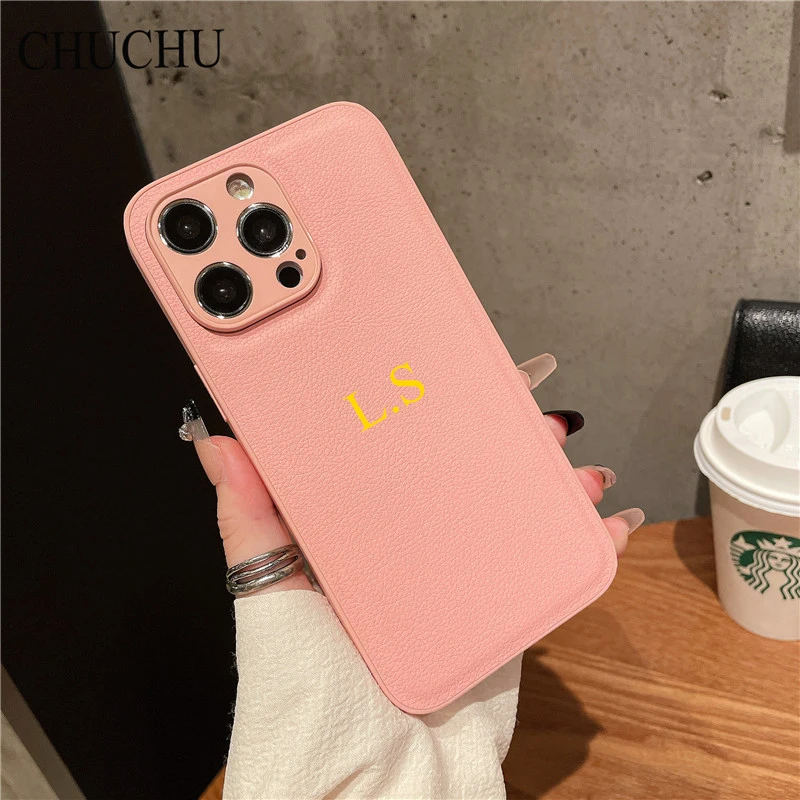 thumbnail image 1 of Luxury Custom Name DIY Leather Soft Case For iPhone 15 Pro Max 14 Pro Max 11 12 13 X S XR 7 8 Plus SE3 Personalize Initial Cover, 1 of 5