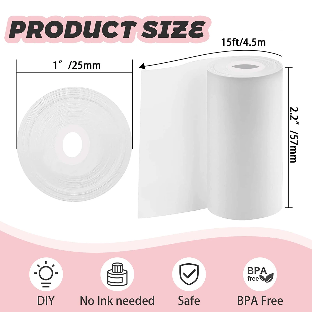 휴대용 미니 프린터 및 카메라용 흰색 자체 접착 라벨 스티커, 57mm 너비 인쇄 감열지, 10 개