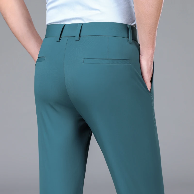 

Мужские длинные брюки в деловом стиле, зеленые или синие эластичные прямые деловые брюки, большие размеры 29-40, весна-лето 2024