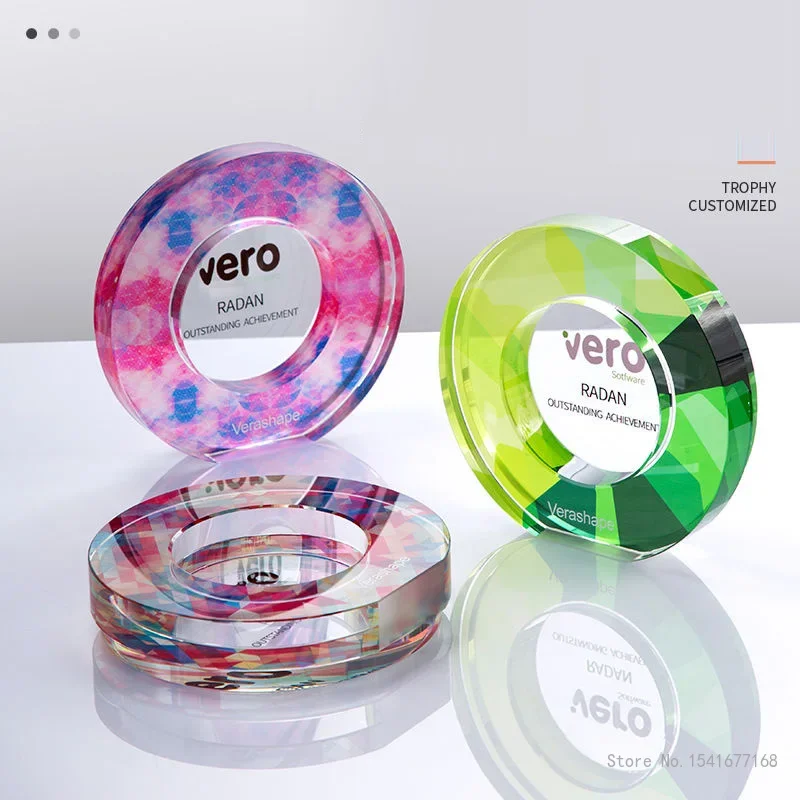 Customized Crystal Five-Pointed Star Trophy with Color Printing, Creative New, Annual Meeting Anniversary Awards Souvenir, 1Pc