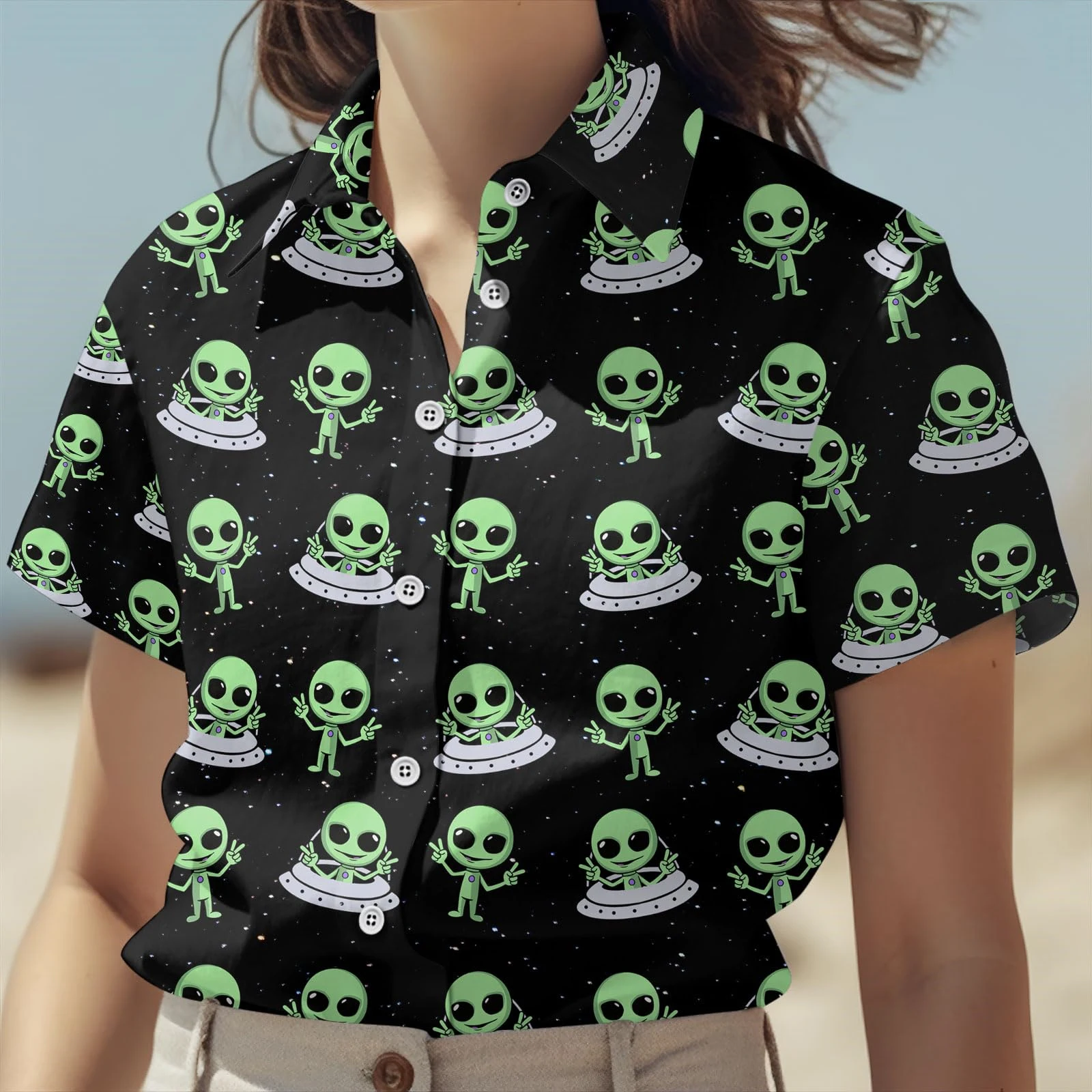 Funny Alien Graphic Shirts Oversized Men's Shirt 3d Printed Pattern Male Clothing Casual Lapel Tops Button Summer Apparel 2