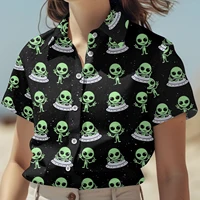 Funny Alien Graphic Shirts Oversized Men's Shirt 3d Printed Pattern Male Clothing Casual Lapel Tops Button Summer Apparel 2