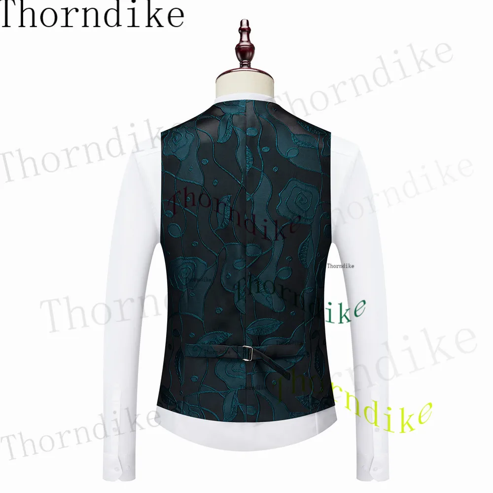 Thorndike Men's Wedding Suits Luxury Pattern Gentlemen Tuxedo Peaked Lapel Jacket One Button Vest Slim Pant