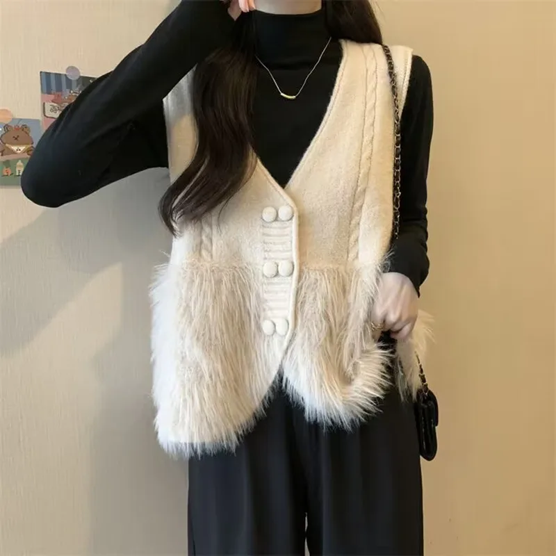 

Женский вязаный жилет с V-образным вырезом, новый весенне-осенний винтажный Повседневный свитер без рукавов, женский модный свободный Универсальный жилет в Корейском стиле