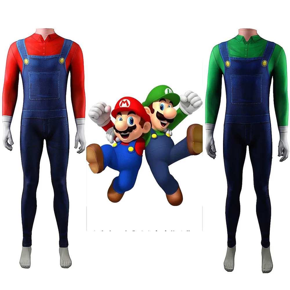 

Игра Super Mario Bros. Костюм для косплея Луиджи Kdis Aldult унисекс Zentai, комбинезон, боди, костюм-кошка