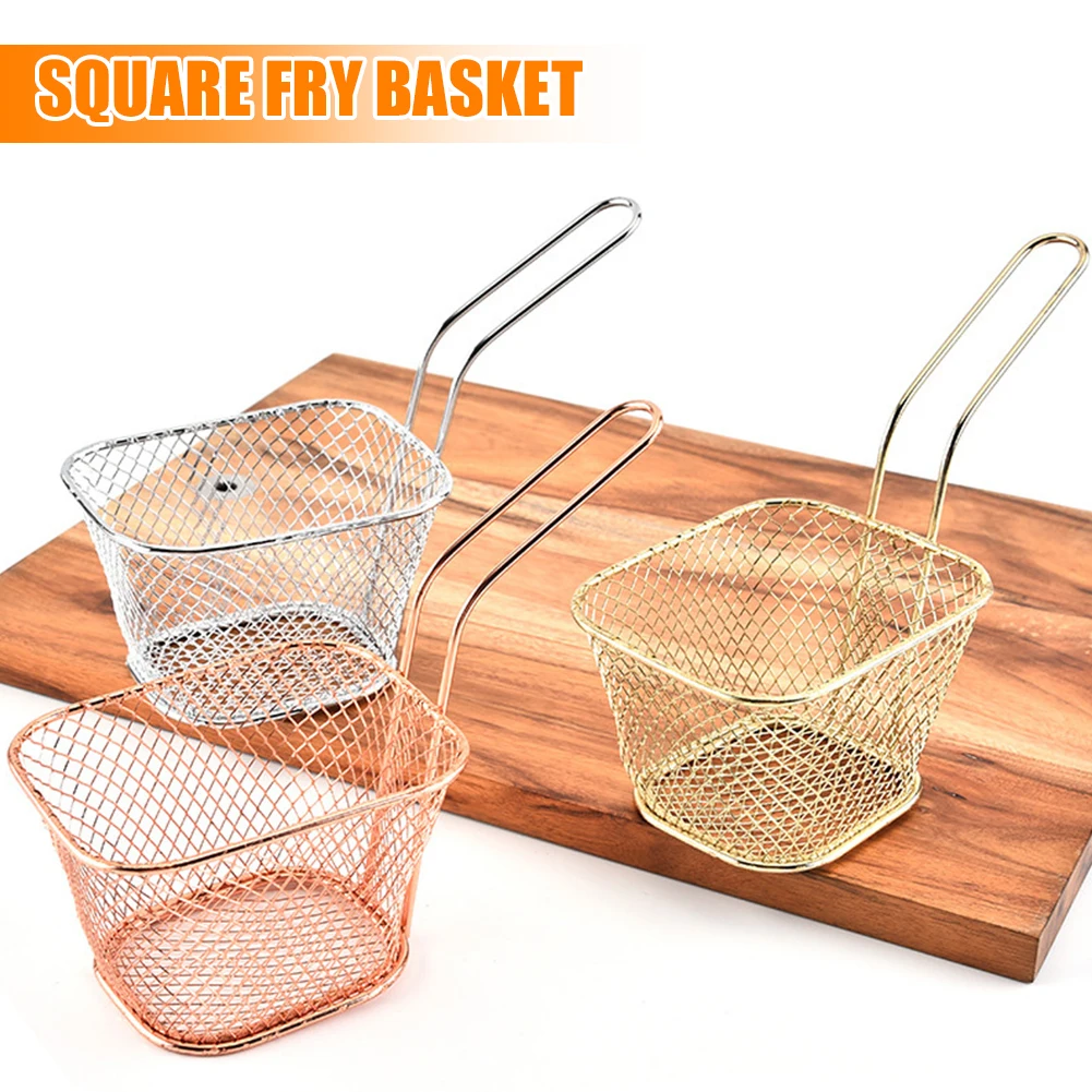 Portable Square Mini Fried Basket French Fries Basket Restaurant Fried Chicken Snack Chips Iron Metal Colander Tool DDJ