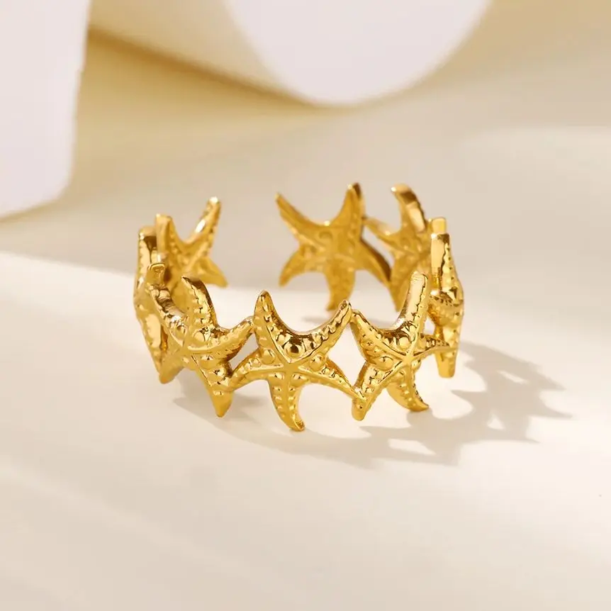 Gold Stainless Steel Fashion Starfish Rings