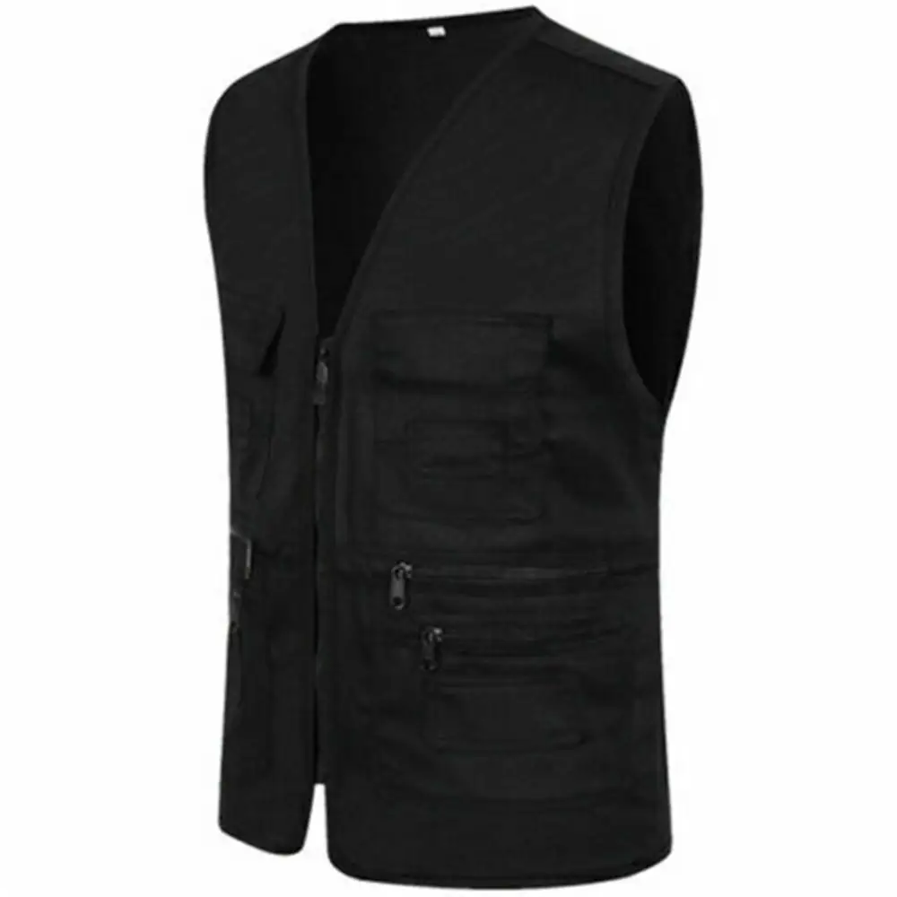 Gilet Utilitaire De Pêche Pour Homme - Vert, Taille L, 100% Coton, Multiples Poches Zippées