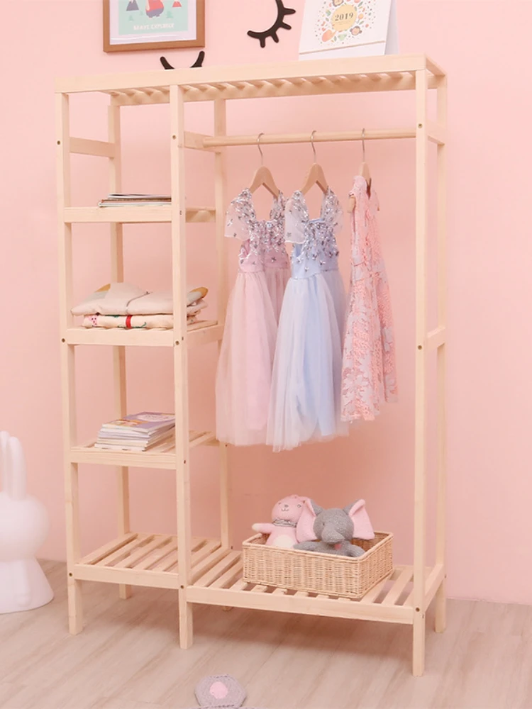 *Eco Friendly Solid Wooden Clothes Hanging Storage Hangers Coat and Hat Racks Floor Shelves for Kids Room Furniture