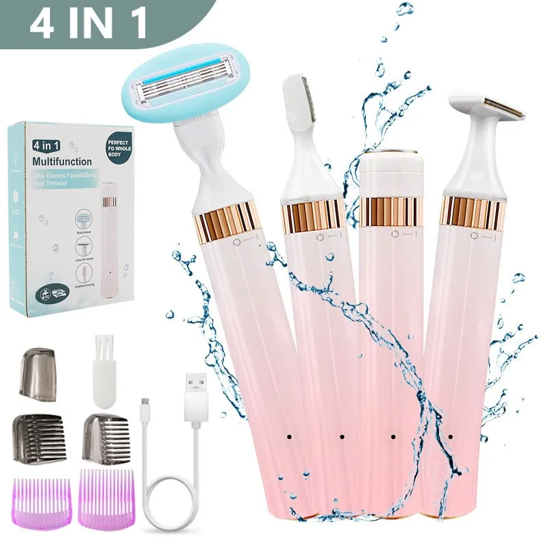

4 in 1 Electric Hair Remover Rechargeable Lady Shaver Nose Hair Trimmer Eyebrow Shaper Leg Armpit Bikini Trimmer Women Epilator