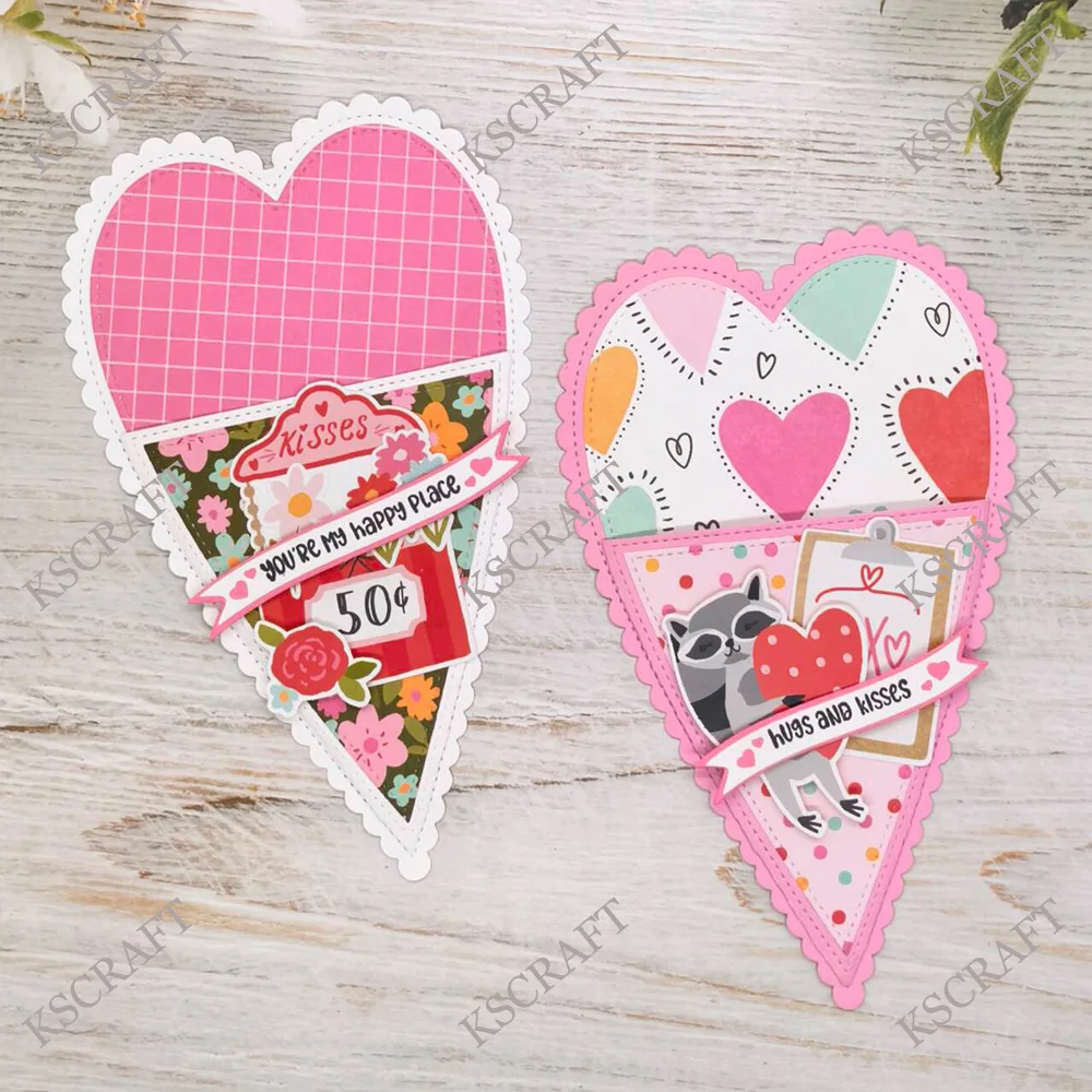 KSCRAFT 프림 하트 포켓 커팅 다이 스텐실 DIY 스크랩북 장식 엠보싱..