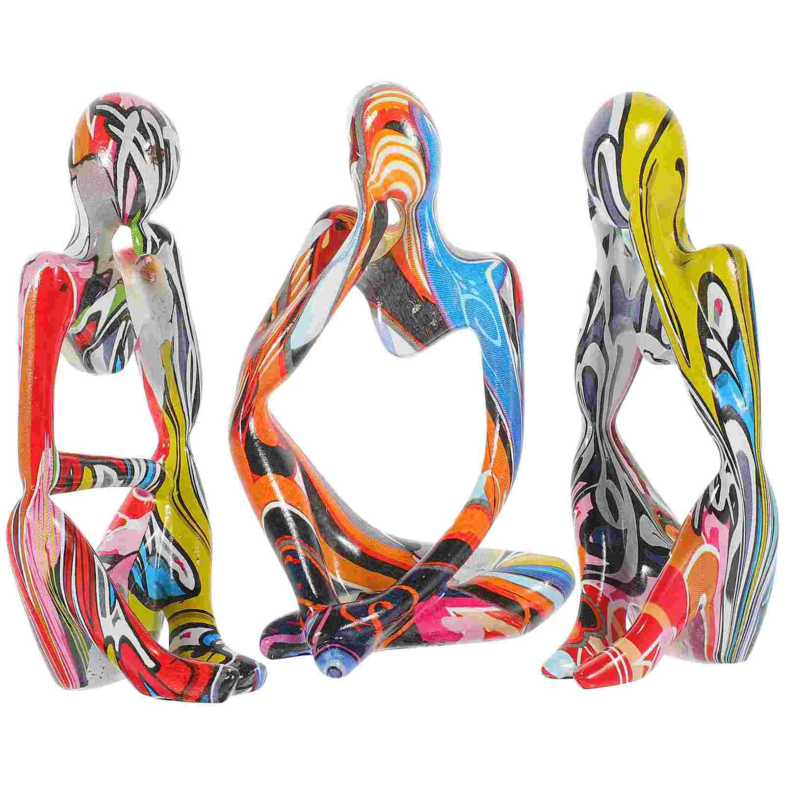 

3pcs Minimalist Thicker Statue Colorful Resin Craft Thinker Figurine Abstract Sculpture Decor