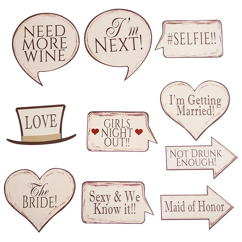 Bride Asian White Wedding 10 Piece Set Photography Props LOVE Party Party Bridesmaid Wedding Dress Photo Funny Photography handheld photo props wedding photo backdrop