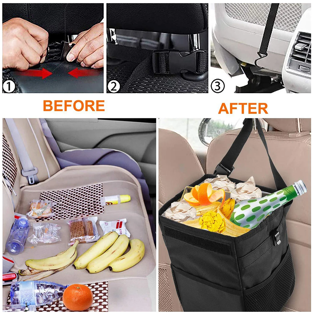 Waterproof Car Trash Can Auto Dustbin Seat Back Foldable Storage Pockets Organizer Auto Trash Bin Garbage Bag Car Accessories
