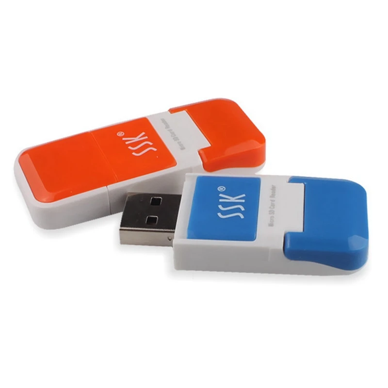 플러그 앤 플레이 USB 2.0 USB 플래시 미니 SD 카드 리더, SSK SCRS022, 480Mbps, PC 노트북용, 흰색 + 주황색