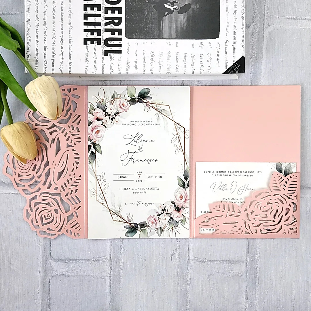 Forest Green Laser Cut Wedding Invitations DIY Kit Printable Tri-fold Floral XV Birthday Shower RSVP Card 10 pieces/lot