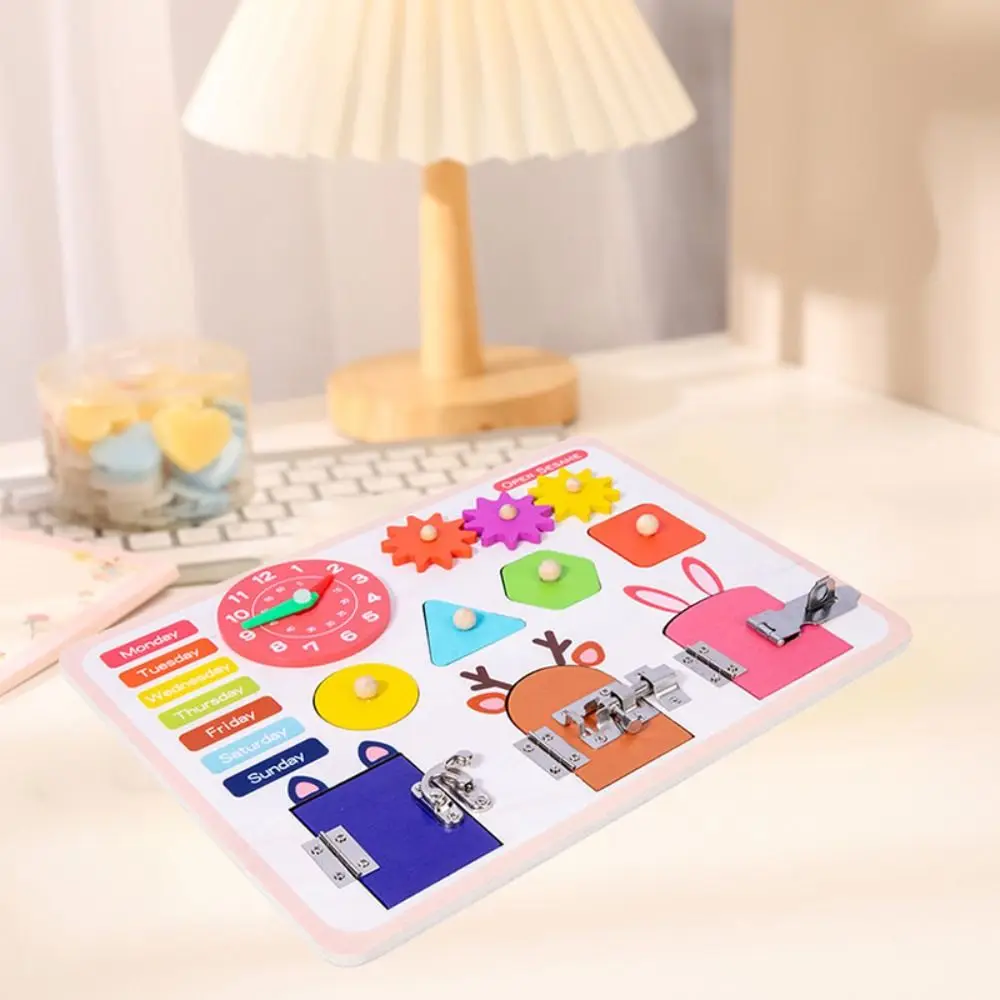 Wooden Unlock Busy Board Toys Shape Sorter Early Education Montessori Busy Board Toys Puzzle Interactive Montessori Unlock Game