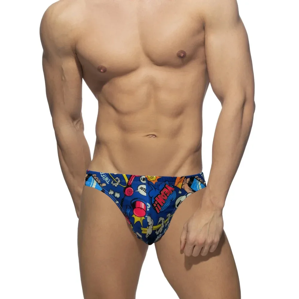 Men's Traditional Swim Thong Swimwear Fun Pop Style Low Rise Bikini Bathing Suit Sexy Swimsuit Beach Underwear with Drawstring