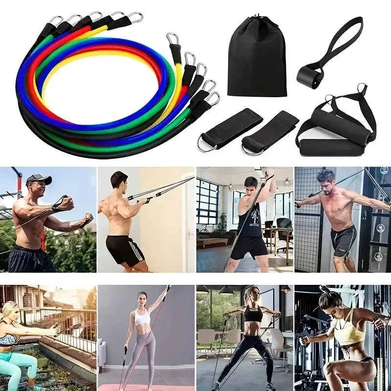 11pcs TPE Resistance Bands Set, Resistance Bands With Door Anchor, Handles, Carry , Legs Ankle Straps, Exercise