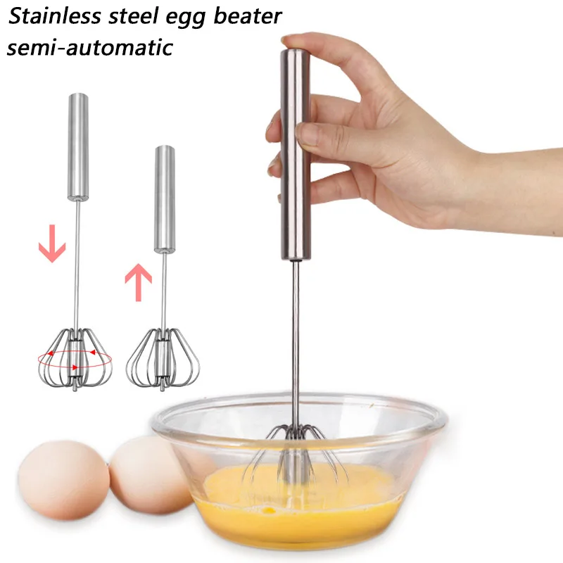 Semi-automatic Egg Beater Stainless Steel Egg Whisk Manual Hand Mixer Self Turning Stirrer Kitchen Accessories Tools egg beater