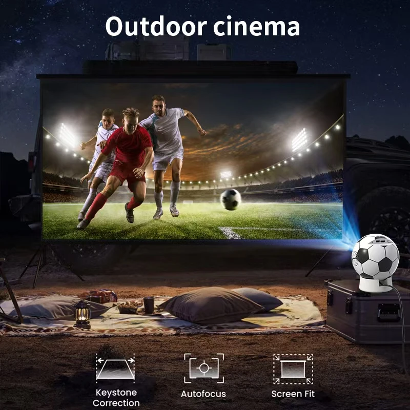 새로운 260 ANSI 축구공 프로젝터, 네이티브 720P HD 안드로이드 11 탑재, WiFi6 지원, 4K 디코딩 및 4포인트 키스톤 보정 기능