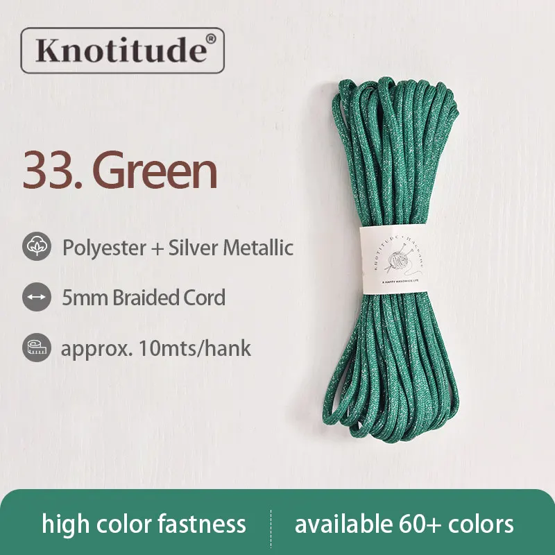 Silver Glossy Polyester Braid Rope with Shiny Lurex Metallic Finish - Ideal for DIY Jewelry Projects, 5mm x 10m