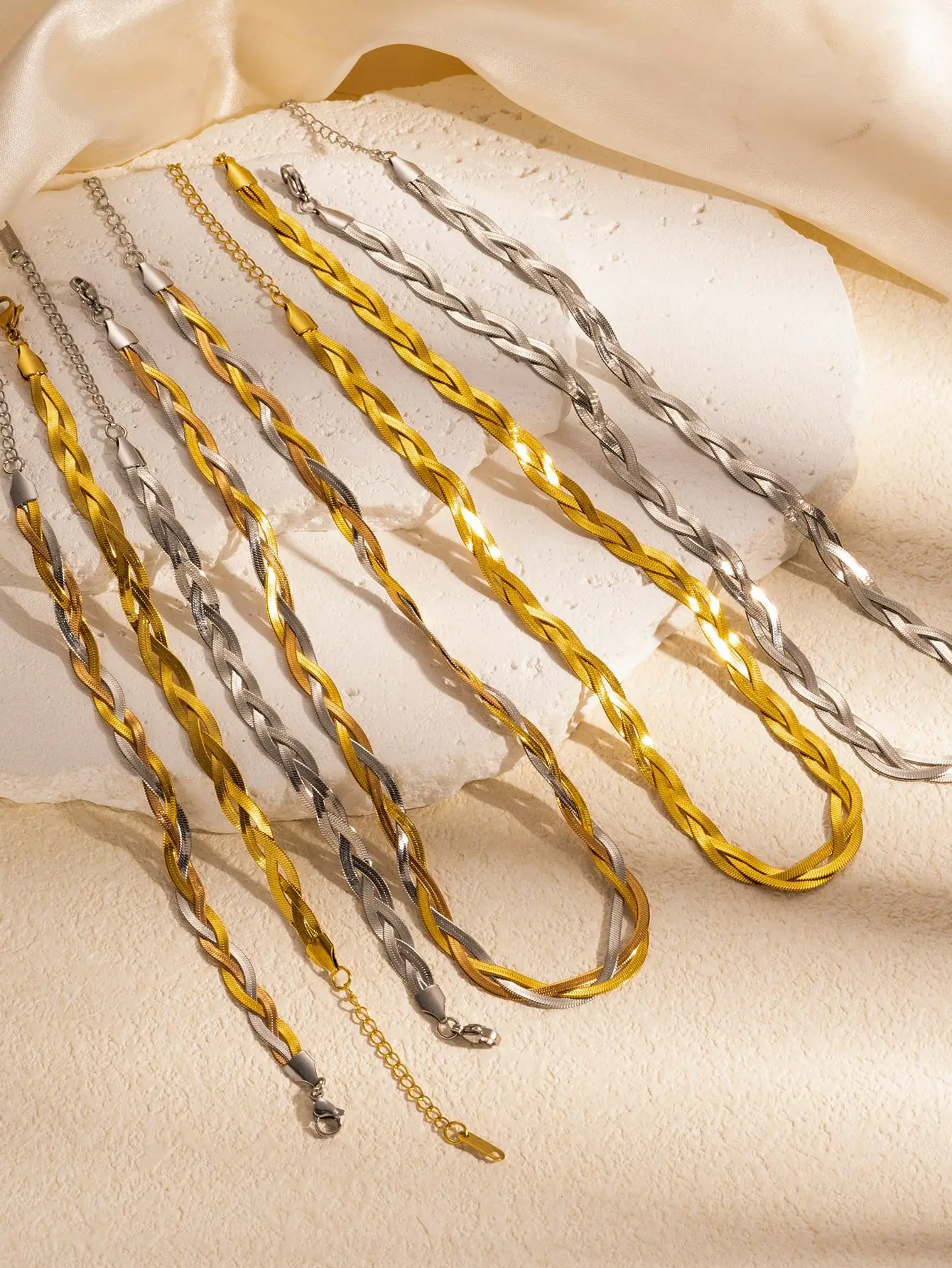 Dainty 316L Stainless Steel Three Layer Weave Necklace Bracelets For Women Snake Bone Chain Niche Special Jewelry Gifts 5