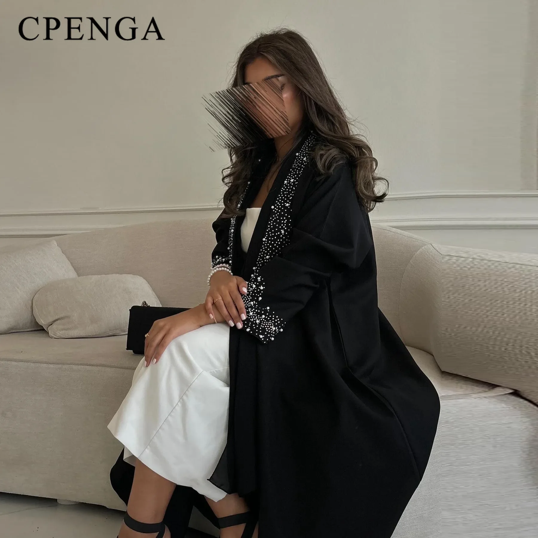 2024 Dubai Women Pearl Black Abaya Dress Luxury Ramadan Arabic Muslim Modest Cardigan Islamic Coat Fashion Turkey Solid Robe 3