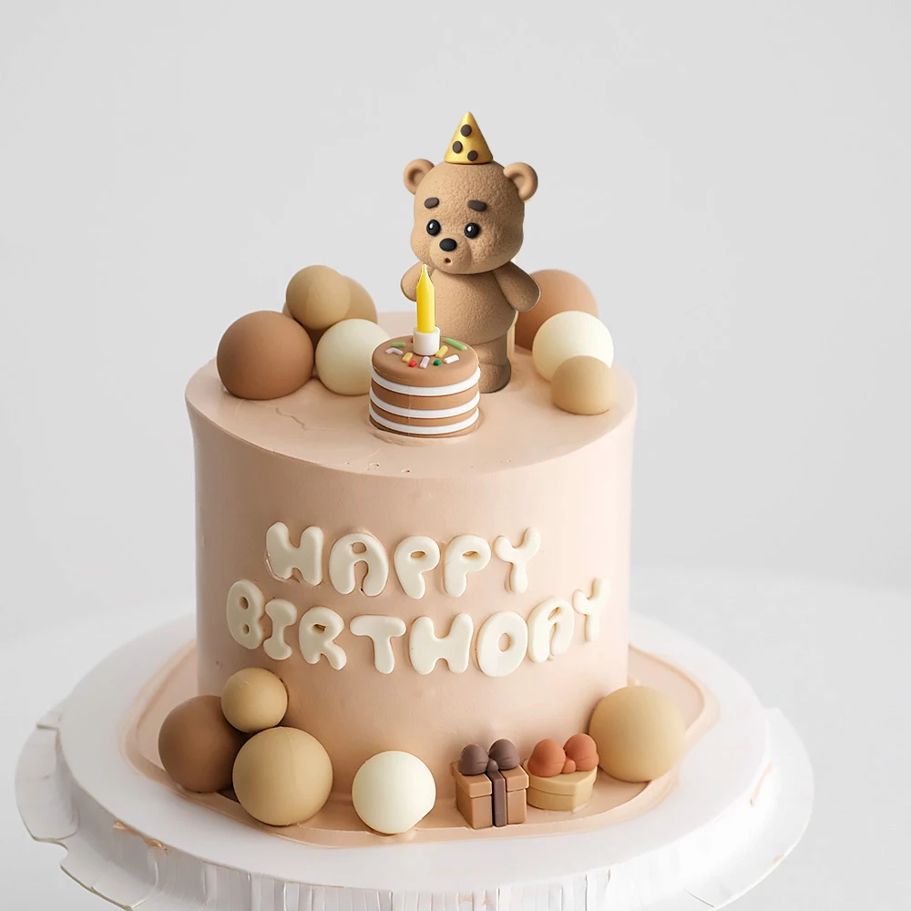 Décoration Gâteau Ours – 18 Pièces Style Bohème | Cake Topper Arc-en-ciel, Boules Dorées | Pour Anniversaire, Baby Shower