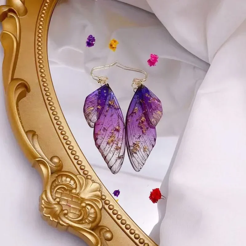 Dangle Earrings Drop Earrings Butterfly Earrings Long Earrings Minar Handmade Clear Gradient Resin Simulation Wings Butterfly Rhinestones Flake Long Drop Earrings for Women Wedding Jewelry