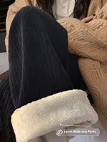 High Waist Wide Leg Pants Women's Autumn Winter Faion Soft Warm Fce Lined Lamb Velvet Casual Cr Color Straight Cut