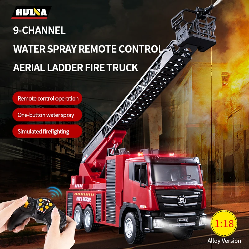 HUINA 1/18 RC Aerial Ladder Fire Fighting Truck 1361 9CH Remote Control Finished Plastic Spray Car Painted Model Toys TH23243 2