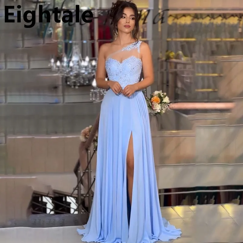Customized Light Blue Chiffon Evening Dresses For Wedding Party