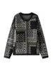 [LANMREM] Print Design Contrast Color Knit Sweater For Women Round Neck Long Sleeve Cardigan Coats 2025 Spring New 26C1702 5