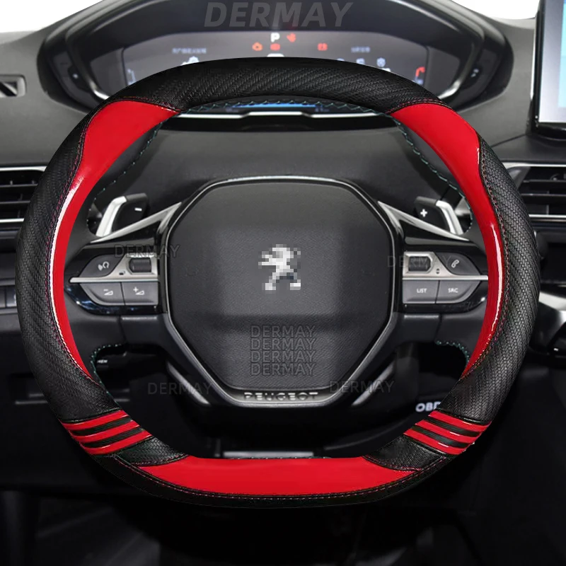 For Peugeot 208 e208 car steering wheel cover cute carbon fibre PU leather girls auto accessories interior Coche steering wheel cover