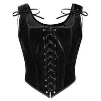SD Women Tank Tops Vintage Renaissance Velvet Corset 12 Bones Square Neck Cross Lace-Up Front Jackets Coats Vest  Sleeveless Top - Image 2