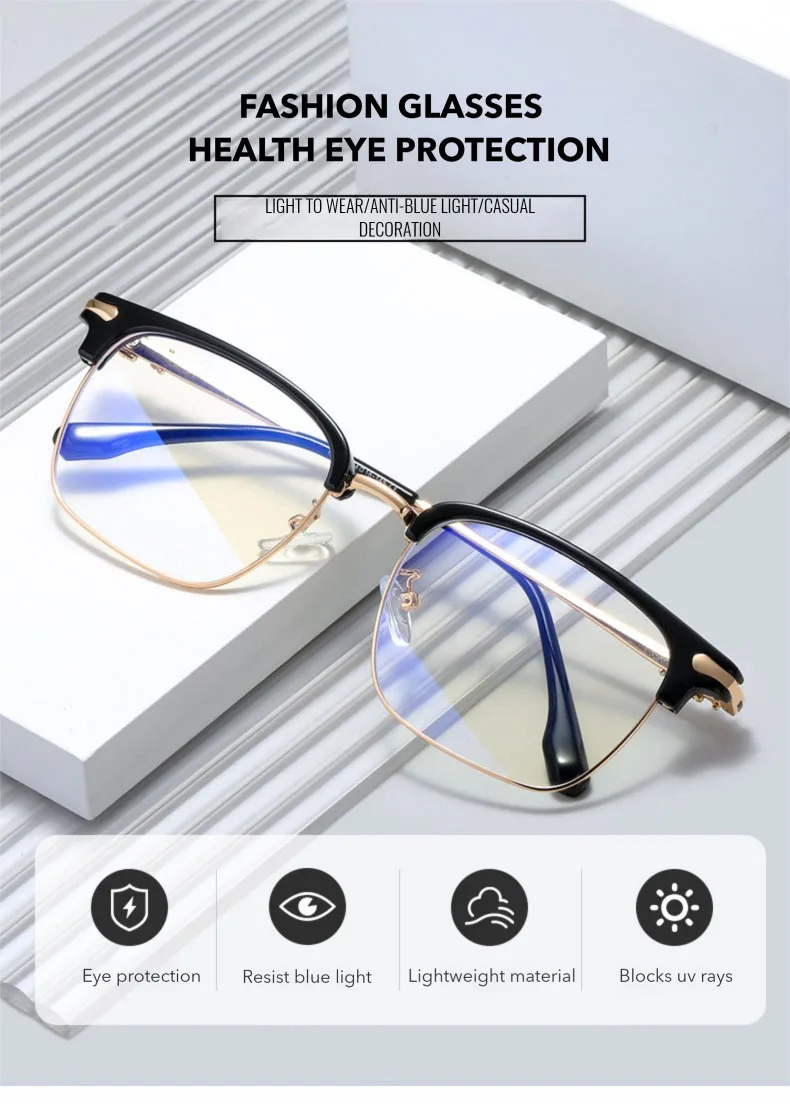Blue Light Glasses - O-Q CLUB Square Eyeglass Frame with Anti-Reflective Lenses