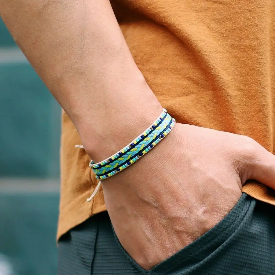 Handmade Seed Beads Adjustable String Bracelet for Men and Women