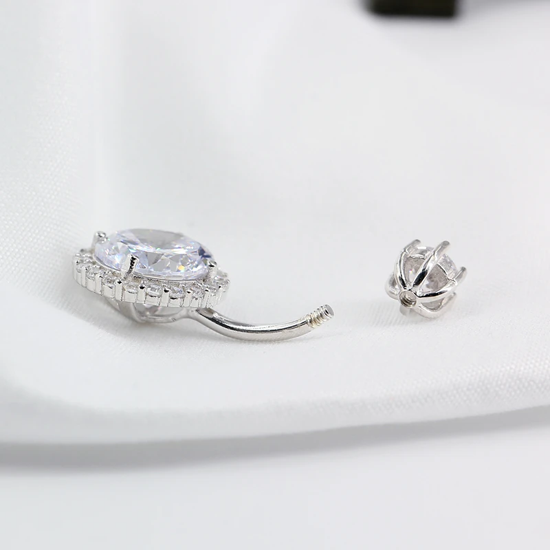Moissanite Belly Button Piercing 925 sterling silver belly ring cubic zircon belly Bar Navel Piercings Jewelry