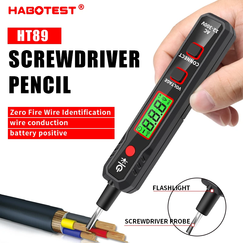 HABOTEST HT89 디지털 전압 테스터 스크루드라이버 펜 AC12?300V..