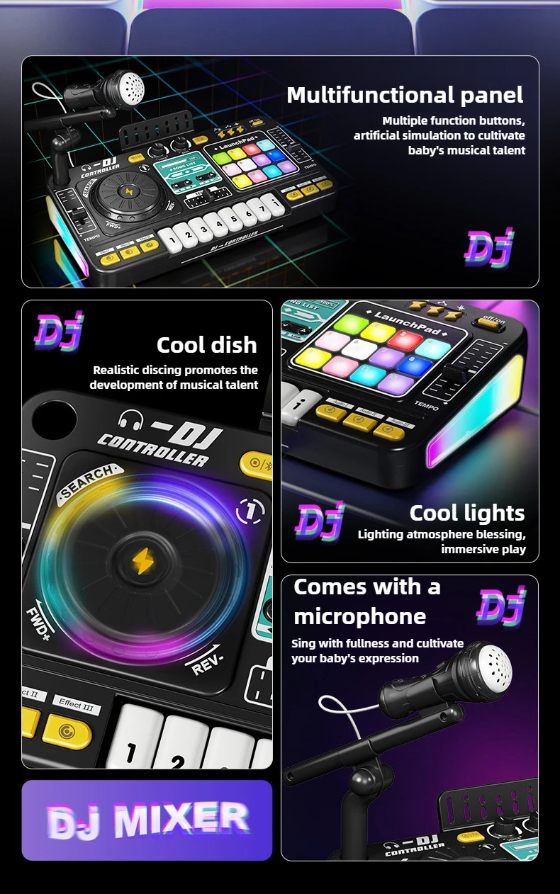 Childrens DJ Mixer Toy - Multifunctional Simulation Controller Sound Card