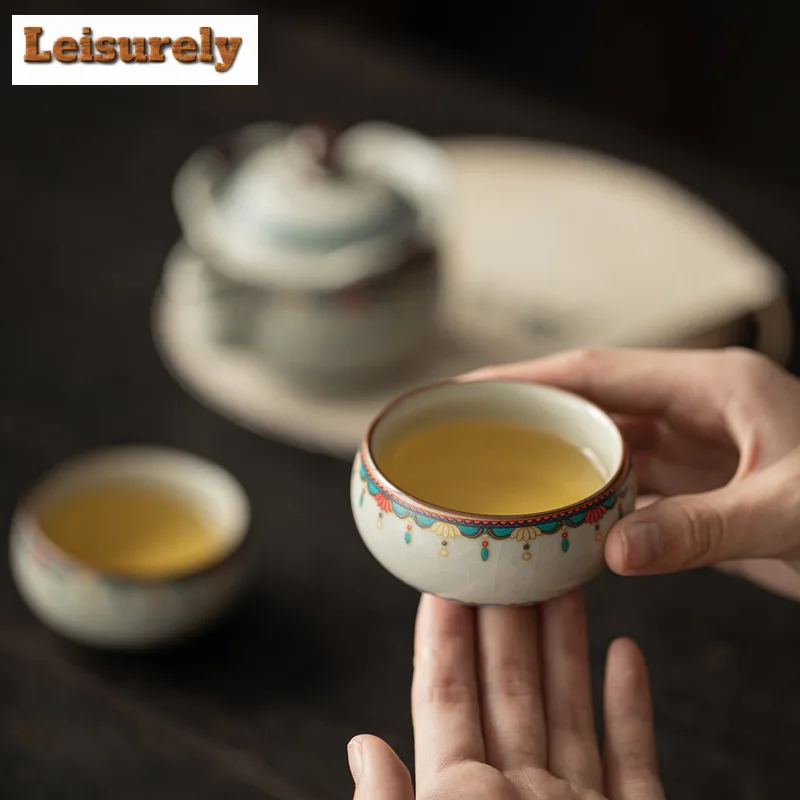 Ru Kiln Dunhuang Ruyi Tea Set Complete Set Ancient Tea Ceremony Set Tea Brewing Teapot and Tea Cup Set for Tea Supplies Craft