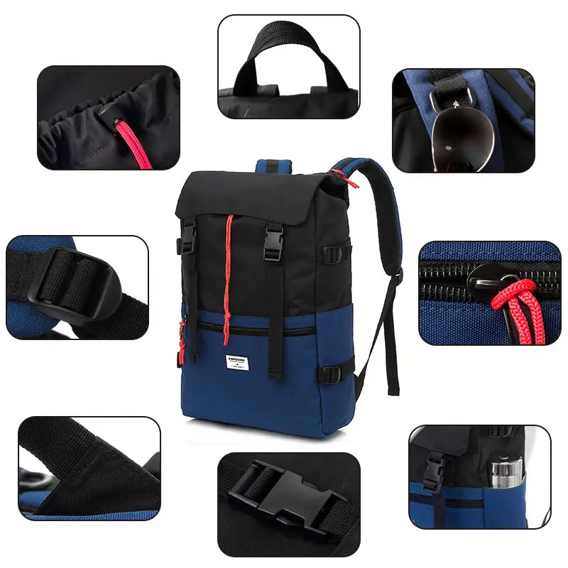 KINGSLONG Casual Outdoor Backpack Waterproof Large Capacity Bag Lightweight Patch Color Backpack 14-17.3 inch Laptop