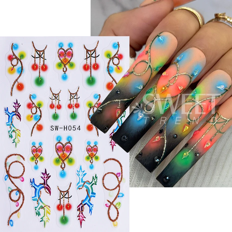 3pcs Christmas 3D Nail Art Stickers Neon Lamp Bell Love Heart Bow Flower Self Adhesive Decals DIY Manicure Decoration Slider