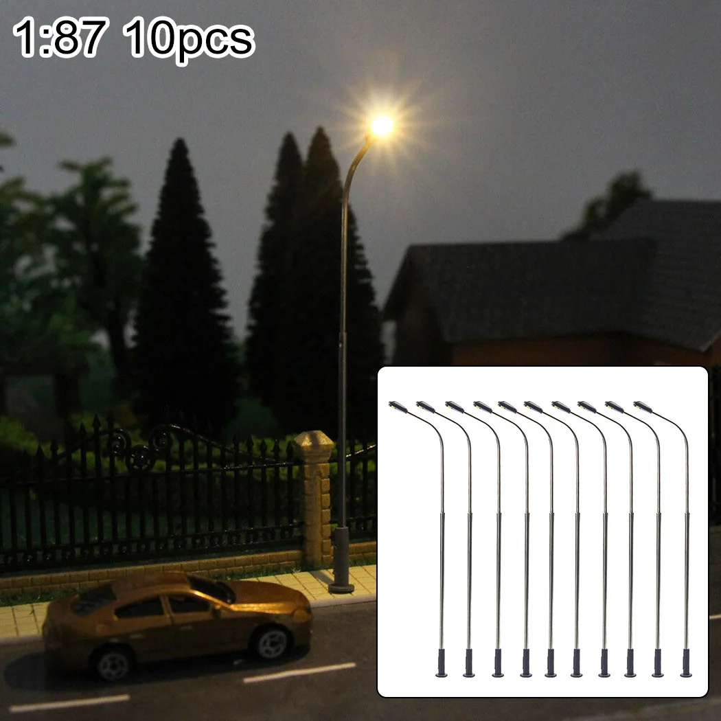 10 Stücke Modelleisenbahnlampen Warmweiß HO Maßstab Lampen Post 1:87 Straßenlaterne Gebäude Layout Zug Landschaft Garten Dekor – Detail 2